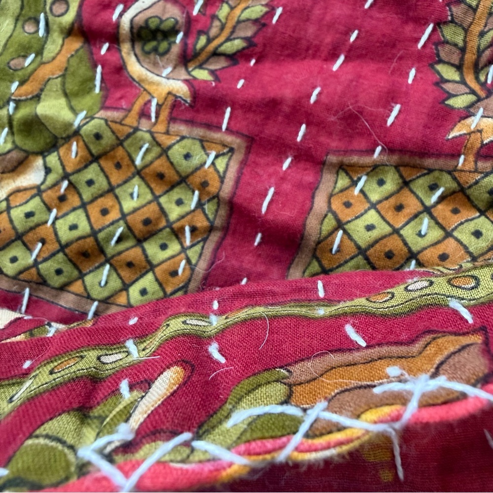 Vintage Kantha Quilt Throw Blanket 54” x 86” | Double Sided | Soft Cotton - Picture 7 of 10